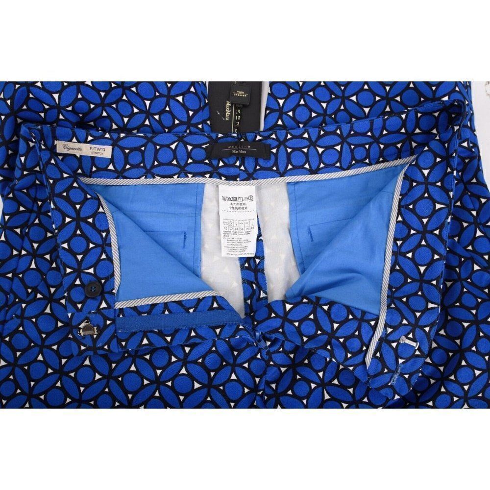 Max Mara Weekend Womens Cropped Pants Trousers Sz 12 Blue Golden Petal Print NWT - Picture 6 of 7